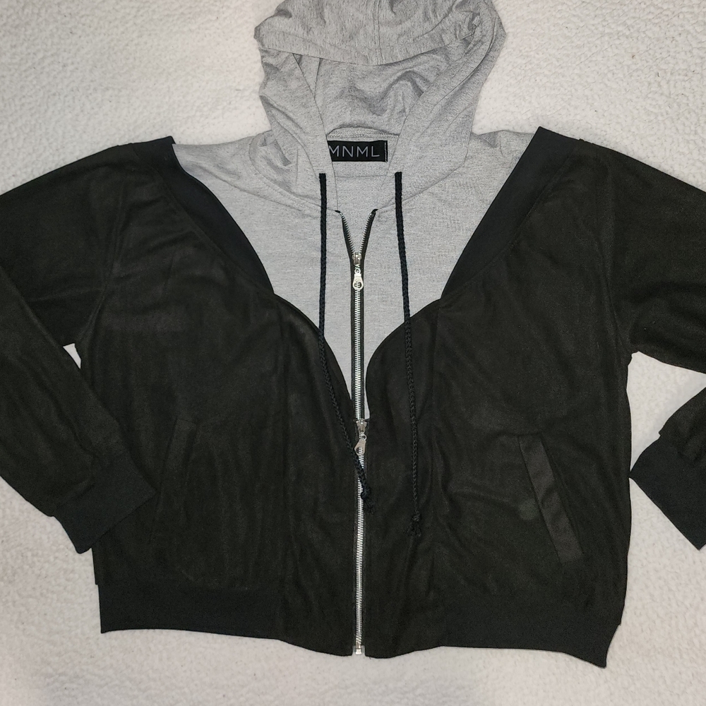 NWT MNML Dolls Kill Grey And Black Double Zip Hooded Jacket - Picture 7 of 16